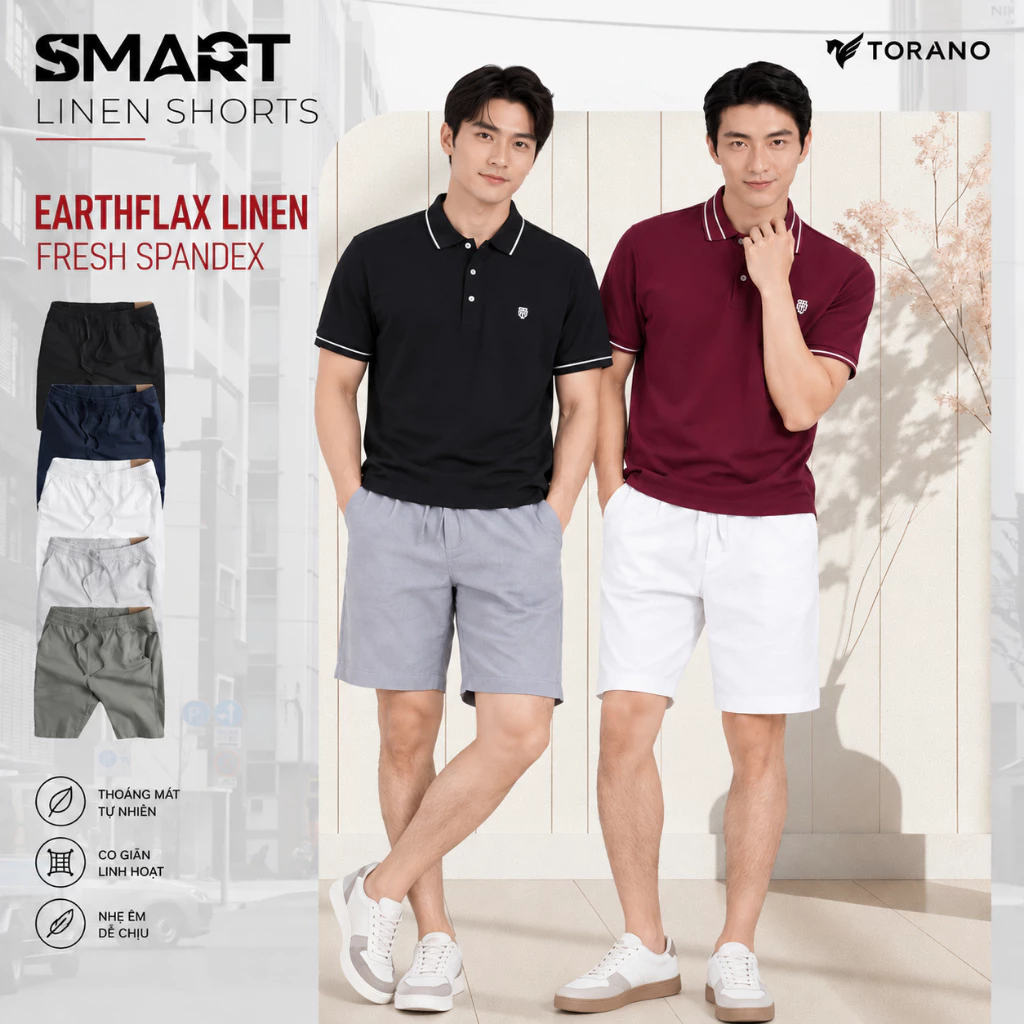 Quần short đũi nam SMART LINEN SHORTS TORANO cạp chun thoáng mát, form chuẩn FSBI001
