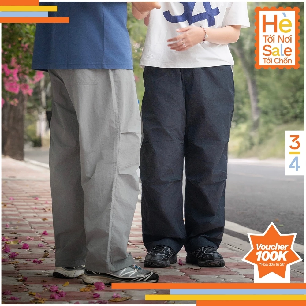 3PhầnTư - Quần Dài Parachute Cá Tính Outdoor Vải Taslan Dù Gió Nhăn Lưng Chun Dây Rút Ống - BCGM25001