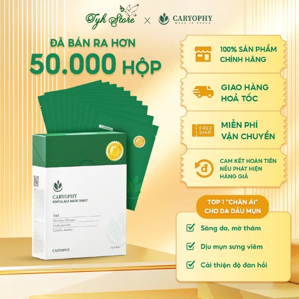 [YẾN LÂM ] COMBO 10 Mặt nạ giấy dưỡng da CARYOPHY 22g (Caryophy Portulaca Mask Sheet 22g)