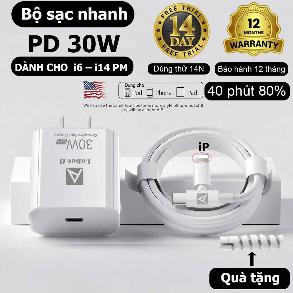 PD 30W cho IP 14 13 12 11 Pro Max XS XR X 8 7 6 Phụ kiện, Bảo hành 1 Chất…