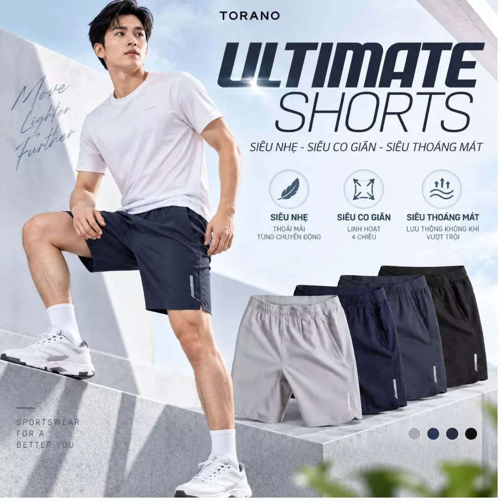 Quần Short nam TORANO ULTIMATE SHORTS  thể thao vải gió mềm siêu nhẹ co giãn tốt FSBW001