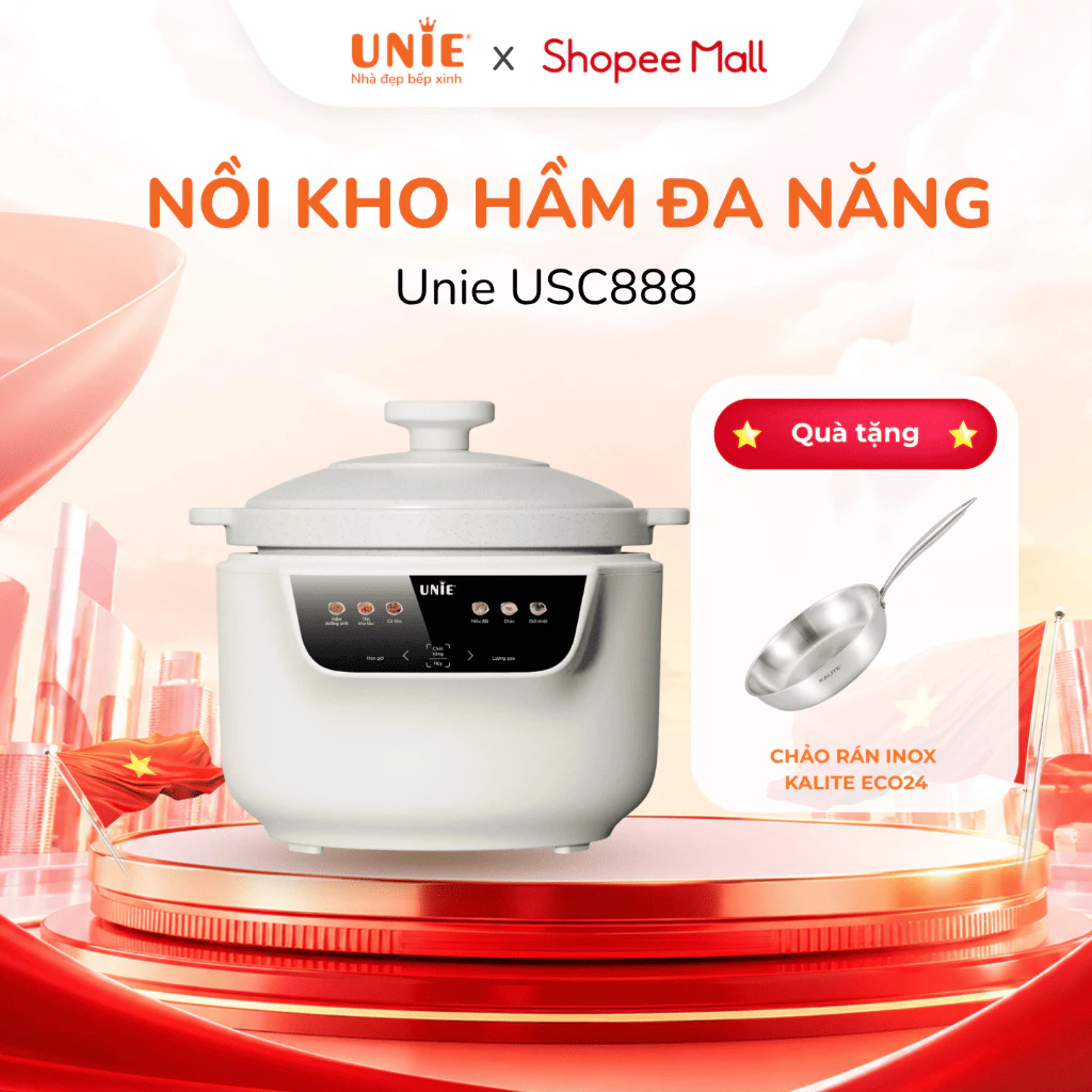 [TẶNG CHẢO] Nồi kho hầm dưỡng sinh 5in1 UNIE USC888, 5 chế độ nấu linh hoạt, mâm nhiệt 3 chiều công suất lớn, BH 12T