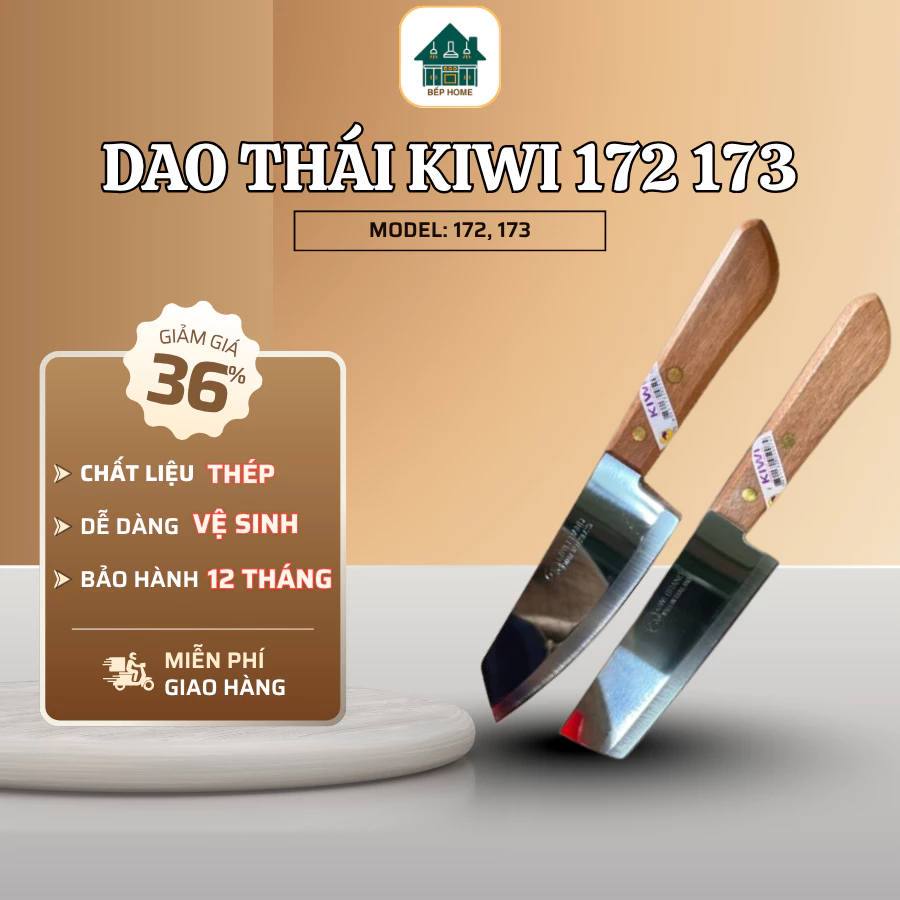 Dao Làm Bếp Kiwi Thái Lan 172 173 Lưỡi Thép Không Gỉ Sắc Bén, Cán Gỗ Chắc Chắn Khó Trượt Dễ Dàng Thái Cắt - Bếp Home
