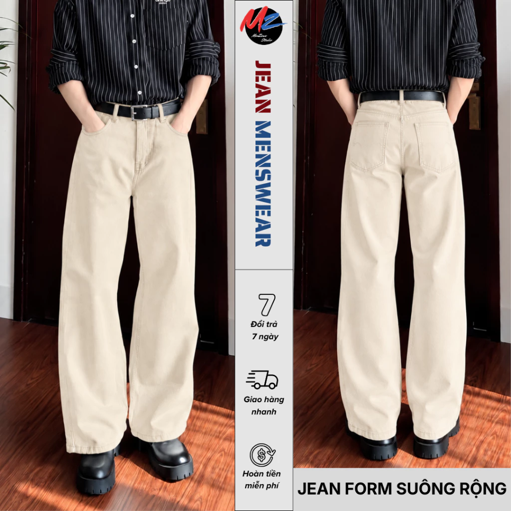 Quần Jean Nam Ống Suông Rộng  MenZoneStore Phong Cách Basic Form Dáng Hàn Quốc Chất Liệu Dầy Dặn, Thoải Mái Khi Mặc