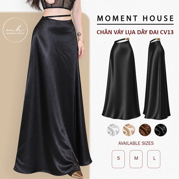 Chân váy lụa ĐUÔI CÁ kèm đây đai khoen nối hack eo, khóa kéo bên hông, may 2 lớp dày dặn, có size SML ( CV-13 )