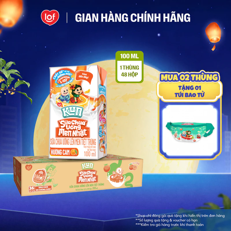 Sữa chua uống KUN vị cam thùng 48 hộp x 100ml
