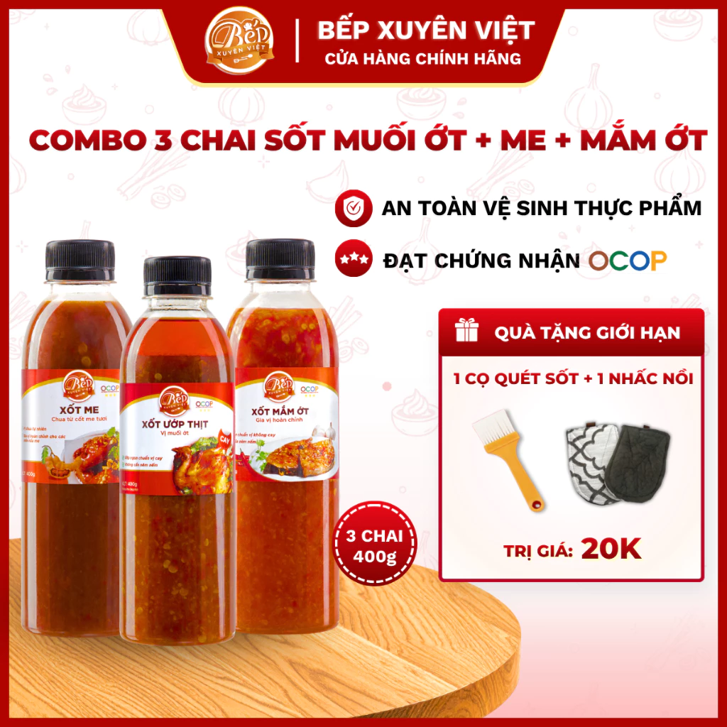 [HỎA TỐC] Combo 3 vị Sốt Mắm Ớt, Muối, Me nướng & chấm dùng cho hải sản, tôm, heo, gà ướp 2-3kg