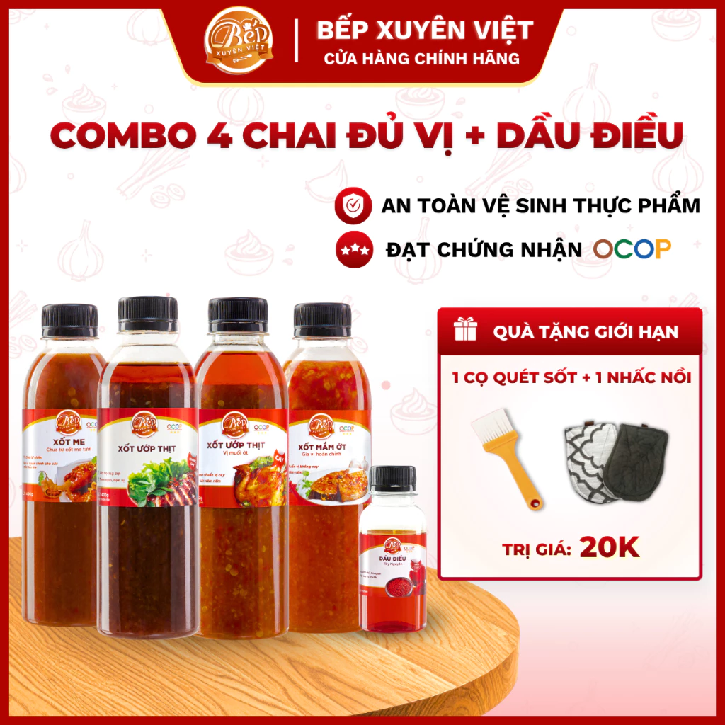 [HỎA TỐC] Combo đủ bộ 5 chai: BBQ, Muối, Mắm Me chua ngọt 400g & Dầu điều 100ml - ướp và nướng mọi loại thịt