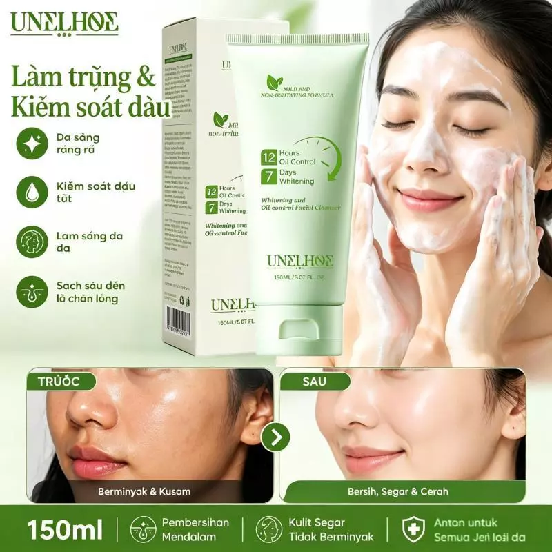 Rửa mặt dịu nhẹ, da sáng mịn｜Kiểm soát dầu 12Giờ, Làm sáng sau 7 ngày