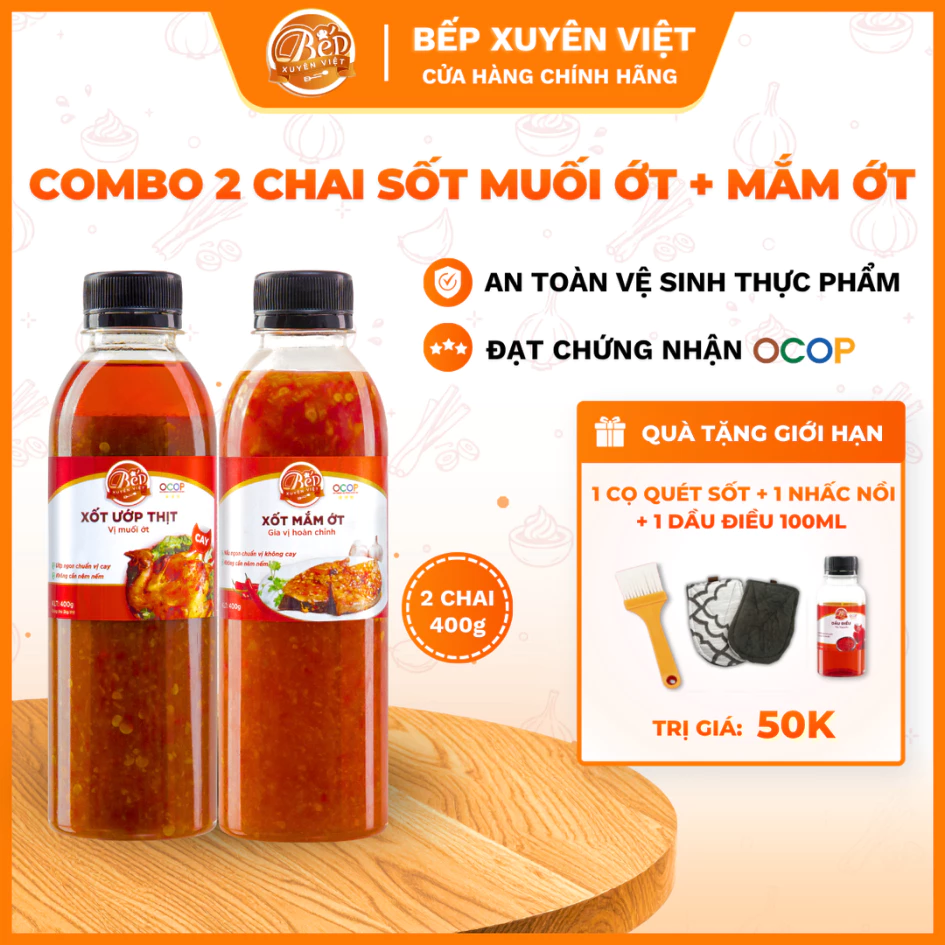 [HỎA TỐC] Combo 2 vị Sốt ướp thịt vị Muối Ớt, Mắm Ớt nướng chấm dùng cho hải sản, tôm ướp 2-3kg