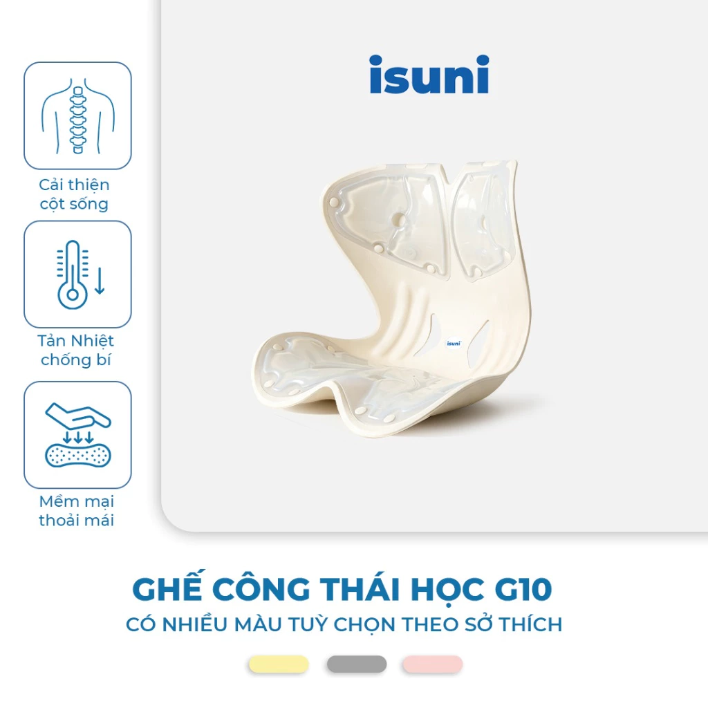 [BẢN G10 GEL LẠNH] Ghế Công Thái Học ISUNI Đệm Silicone Gel Chống Đau Lưng - 3 Vùng Nâng Đỡ Cột Sống