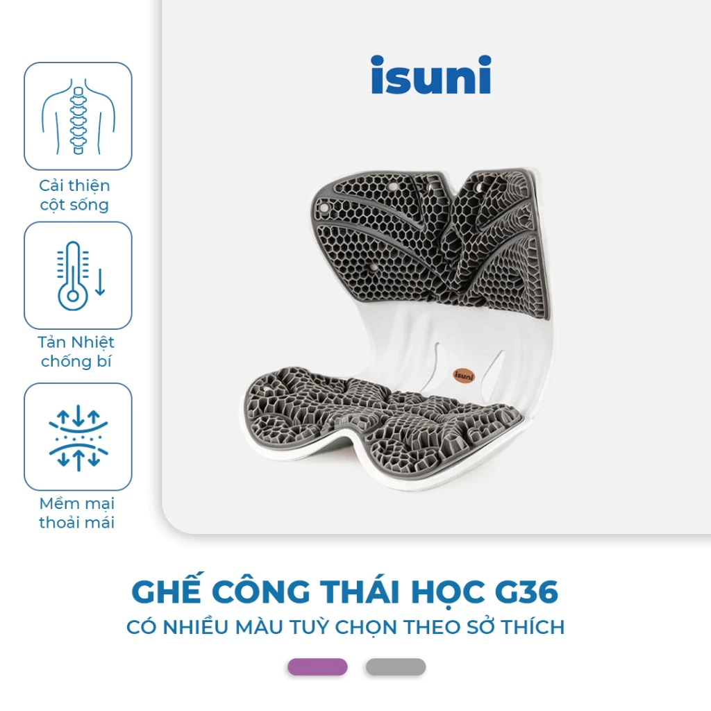 [BẢN G36] Ghế Công Thái Học ISUNI - Đệm Cao Su Đàn Hồi, Nâng Đỡ Cột Sống, Dân Văn Phòng