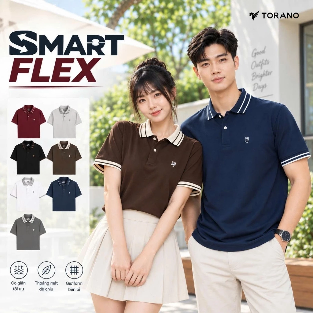 Áo polo nam  SMART FLEX TORANO trơn logo ngực, Chống Nhăn, Thoáng Khí, Thiết Kế Trẻ Trung HSTP903