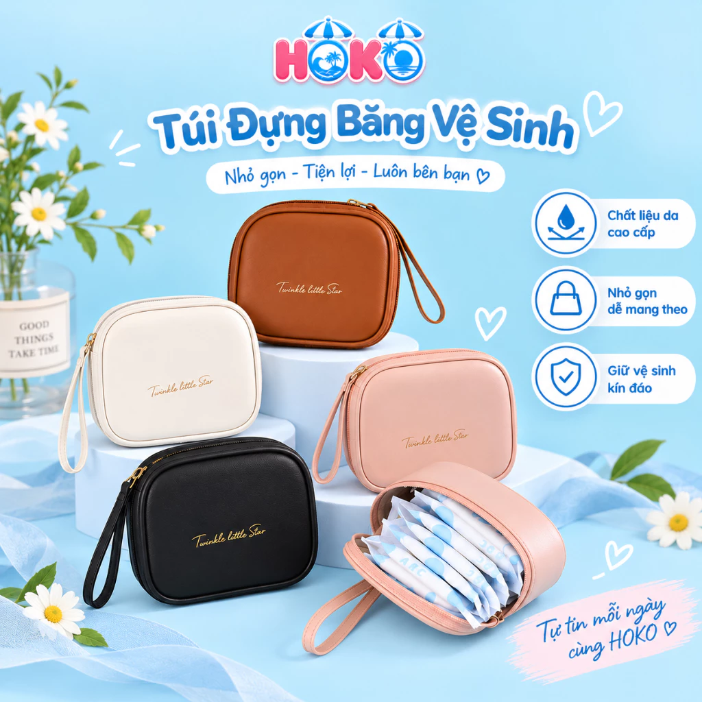 Túi Đựng Băng Vệ Sinh HOKO Túi Đựng Mỹ Phẩm Son Môi Bằng DaCó Khóa Kéo