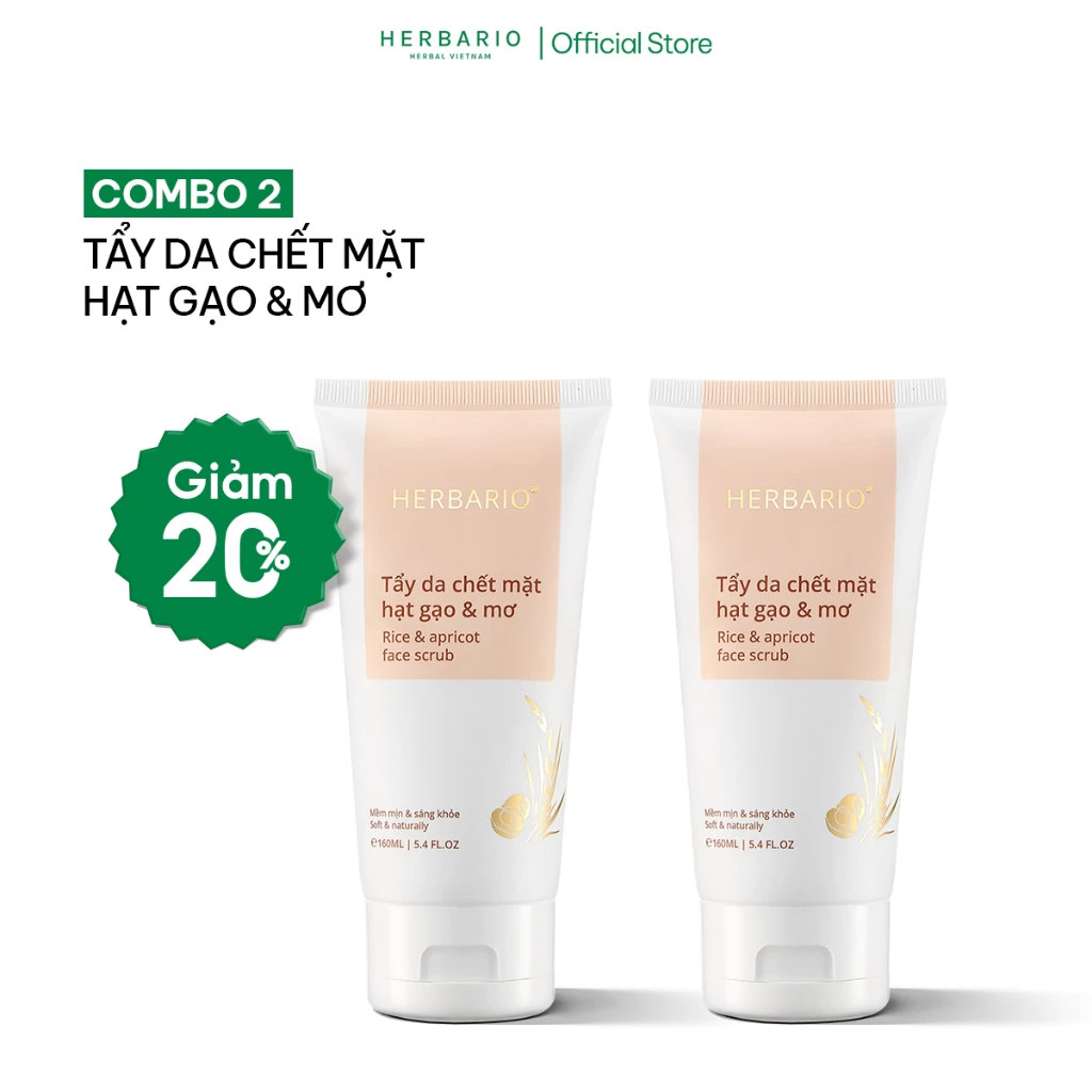 COMBO 2 Tẩy da chết mặt hạt gạo & mơ Herbario 160ml