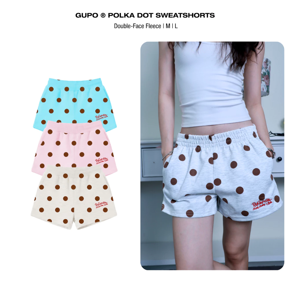 Quần Short Nỉ Nữ GUPO POP SHORT Chấm Bi Thêu Chữ Form Trên Gối Nỉ 2 Da Cạp Chun - QS-HD-02