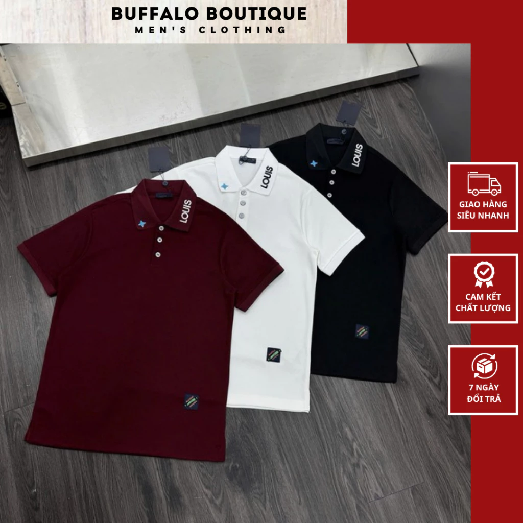 Áo Polo Nam Thêu Chữ Lou Íss Cổ Áo Siêu Nét - Polo Nam Nữ Đính Hoa Xanh 1 Bên Cao Cấp