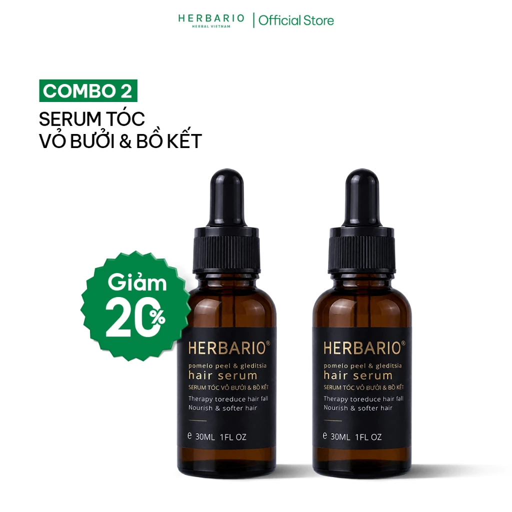 [MUA 2 GIẢM 20%] Combo 2 chai serum vỏ bưởi và bồ kết herbario 30ml giảm rụng tóc, giúp mọc tóc chắc khoẻ