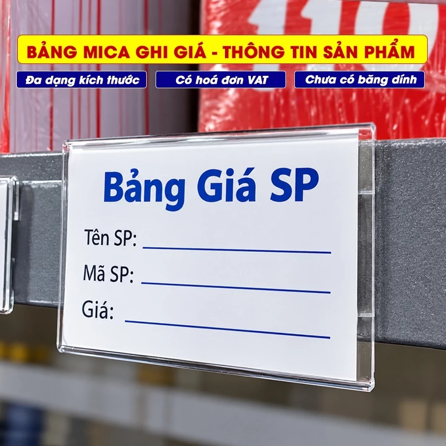 (Combo 2 Cái) Thẻ Mica trong suốt để Giá và thông tin sản phẩm, Bảng mica dán kệ hàng - Có hoá đơn