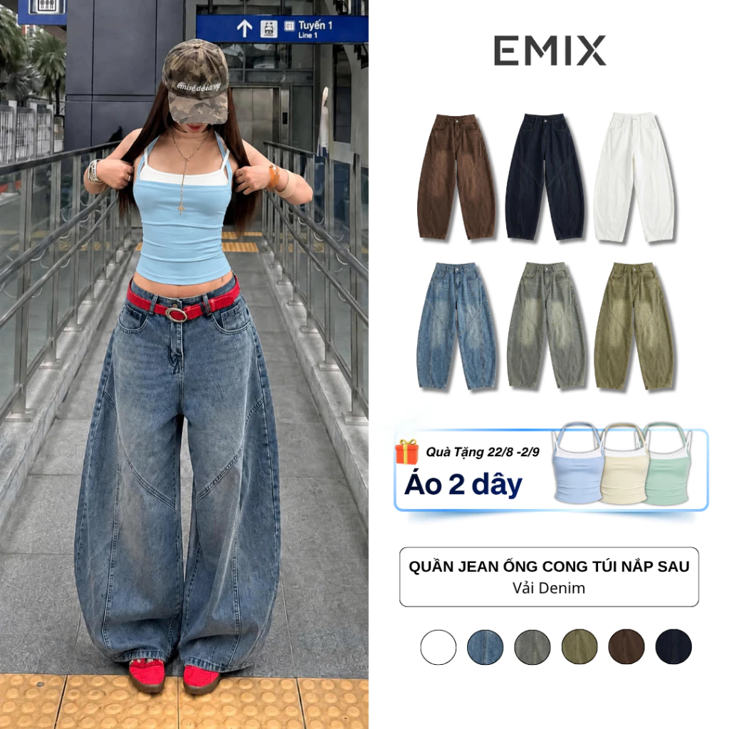 Quần jeans ống cong form rộng nam nữ phong cách bom màu wash retro Back To School Quần Đi Học Đi Làm