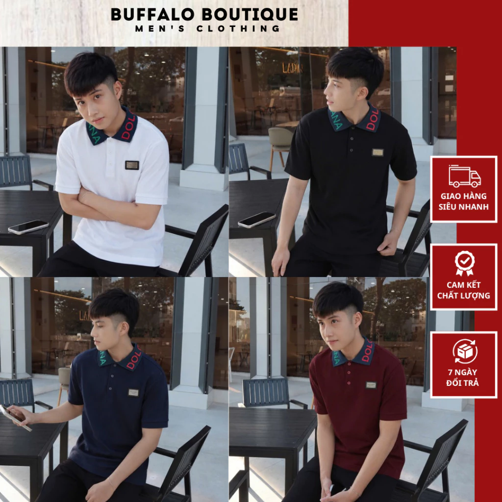 Áo Polo Nam Đôn Chề Dệt Logo Đỏ Xanh Lá Cổ Áo Siêu Nét - Polo Nam Nữ Đôn Chề Đính Tag Siêu Chất
