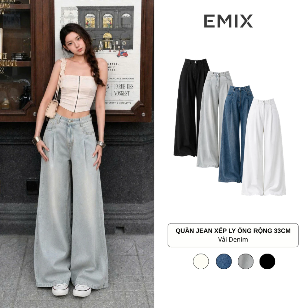 Quần Jean Ống Rộng Retro Nhiều Màu Quần Bò Ống Suông Unisex Đi Học Đi Làm Back to School Style
