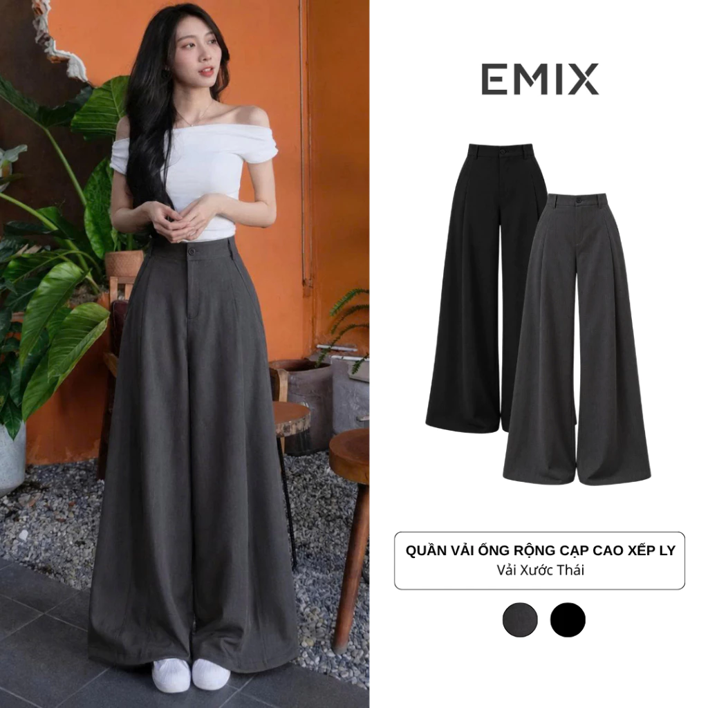Quần Ống Rộng Nữ Cạp Cao Xếp Ly Dáng Suông Rộng Che Khuyết Điểm Q744 Retrostyle