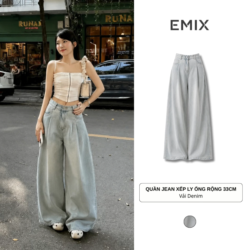 Quần jeans suông ly trước ống rộng Retrostyle Back To School Quần Đi Học Đi Làm