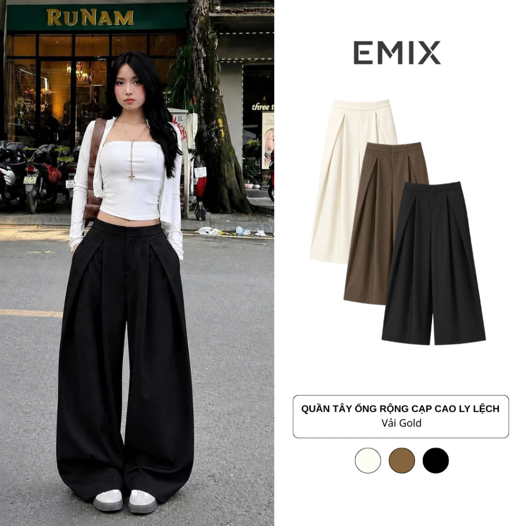 Quần Tây Cạp Cao Ống Rộng Ly Lệch Vải Gold Mềm Mát Back to School Quần Đi Học Đi Làm