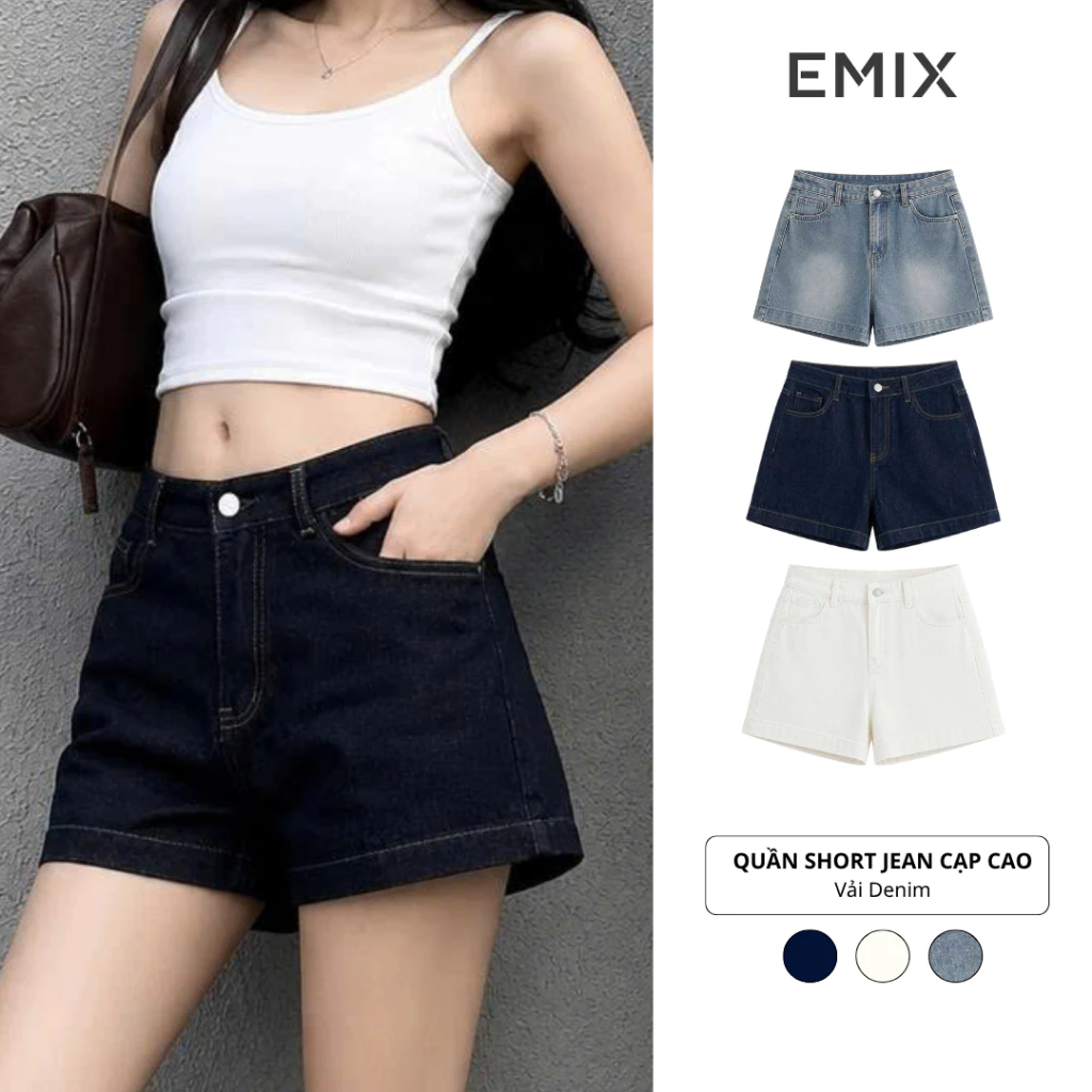 Quần Short Jean Retrostyle Nữ Lưng Cao Gấu To Nhiều Màu