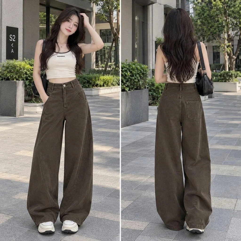 Quần Ống Rộng Kaki Nữ Lưng Cao Cạp Cao Line Nổi Siêu Hack Dáng Năng Động Joolate