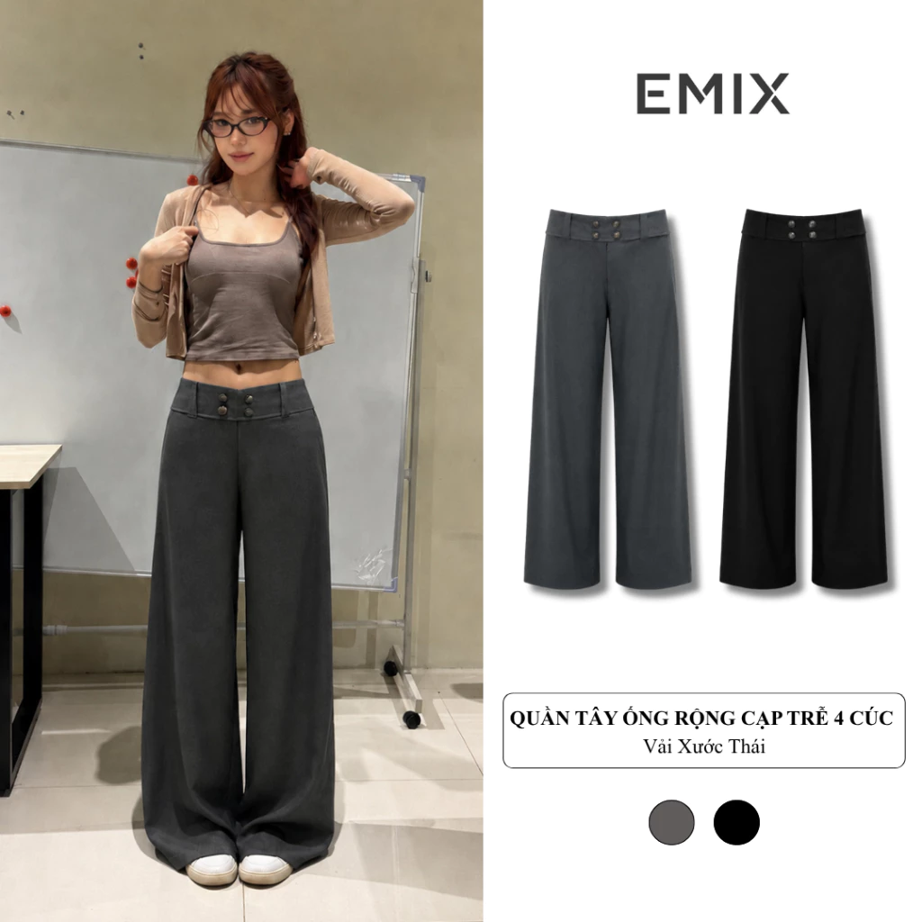 Quần tây nữ chất xước thái ống rộng cạp trễ Q439 Retrostyle