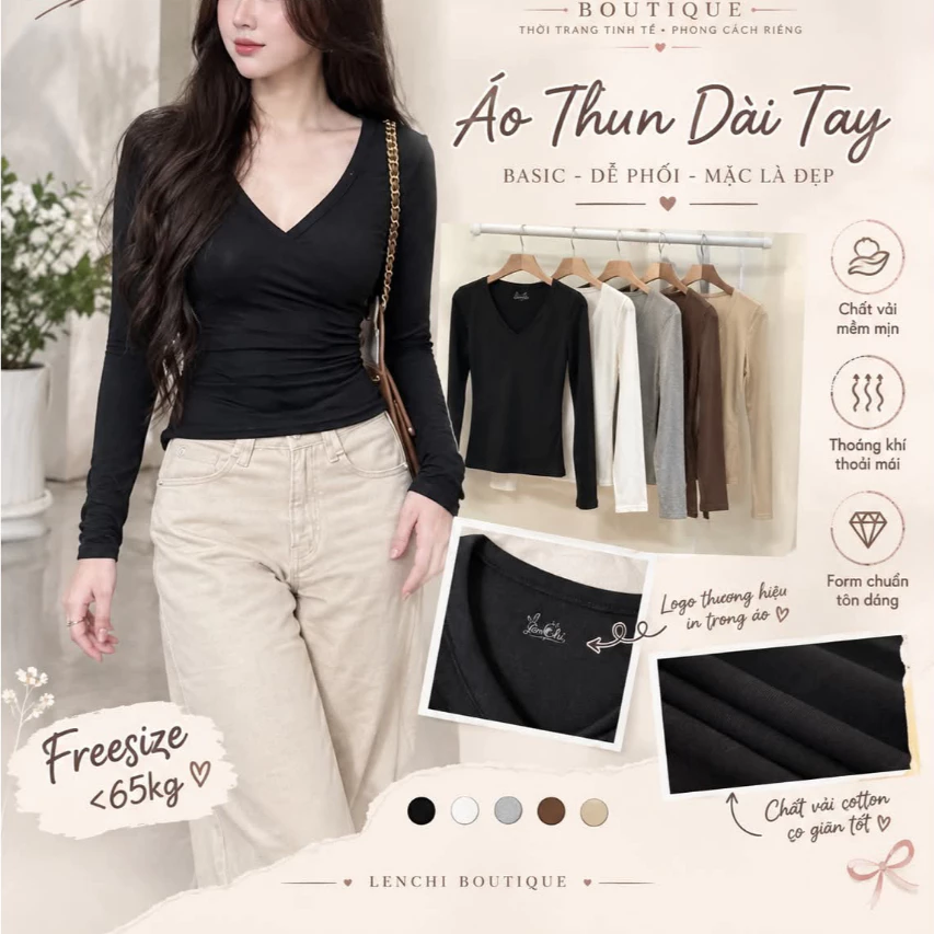 Áo Thun Nữ Tay Dài Phối Nút Chất Thun Tăm Gân Mềm Co Giãn Dáng Ôm Body Basic Mềm Mịn Thời Trang Nữ YenChi Boutique