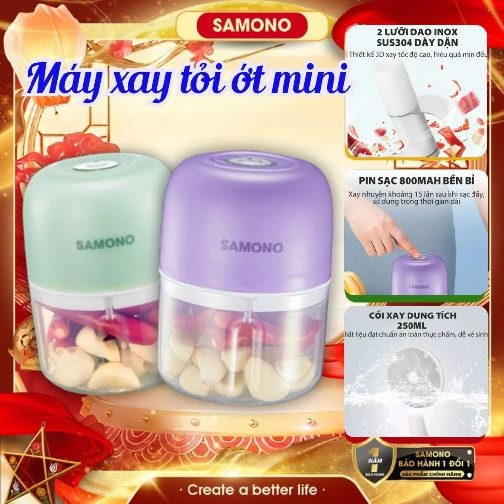 (BH 1 năm) Máy Xay Tỏi Ớt Cầm Tay Mini Sạc Điện Samono SW-L4, Xay Ớt Hành Tỏi Siêu Tiện Lợi
