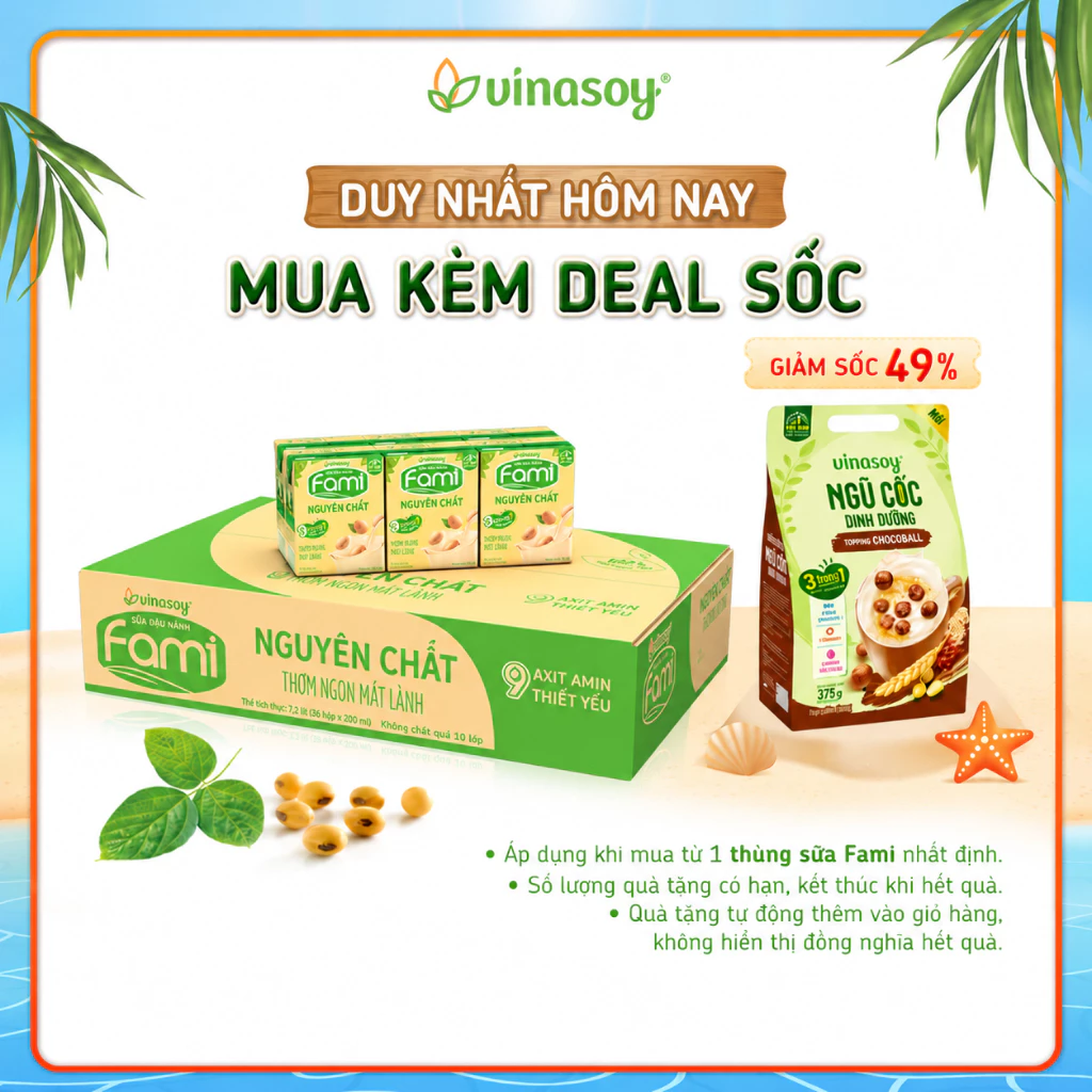 Thùng sữa đậu nành Fami Nguyên chất có đường (36 hộp x 200ml)