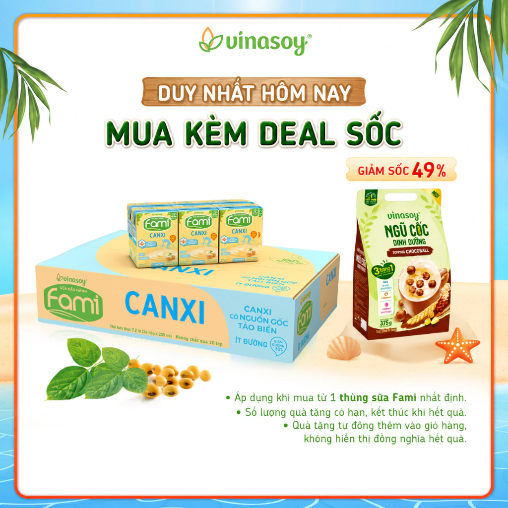 Thùng sữa đậu nành Fami Canxi ít đường (36 hộp x 200ml)