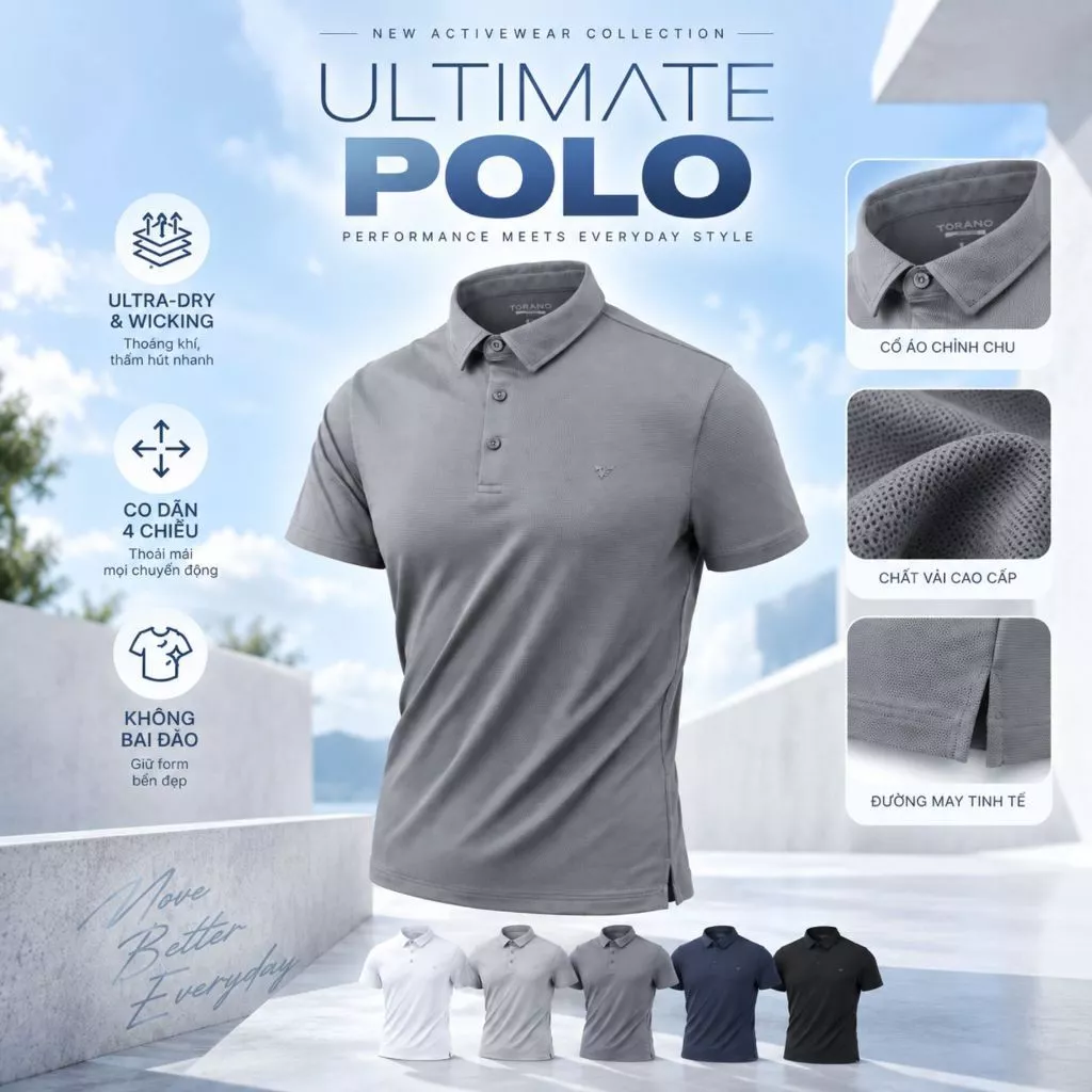 Áo Polo Thể Thao nam ULTIMATE POLO TORANO ngắn trơn phong cách lịch sự nam tính FSTP027