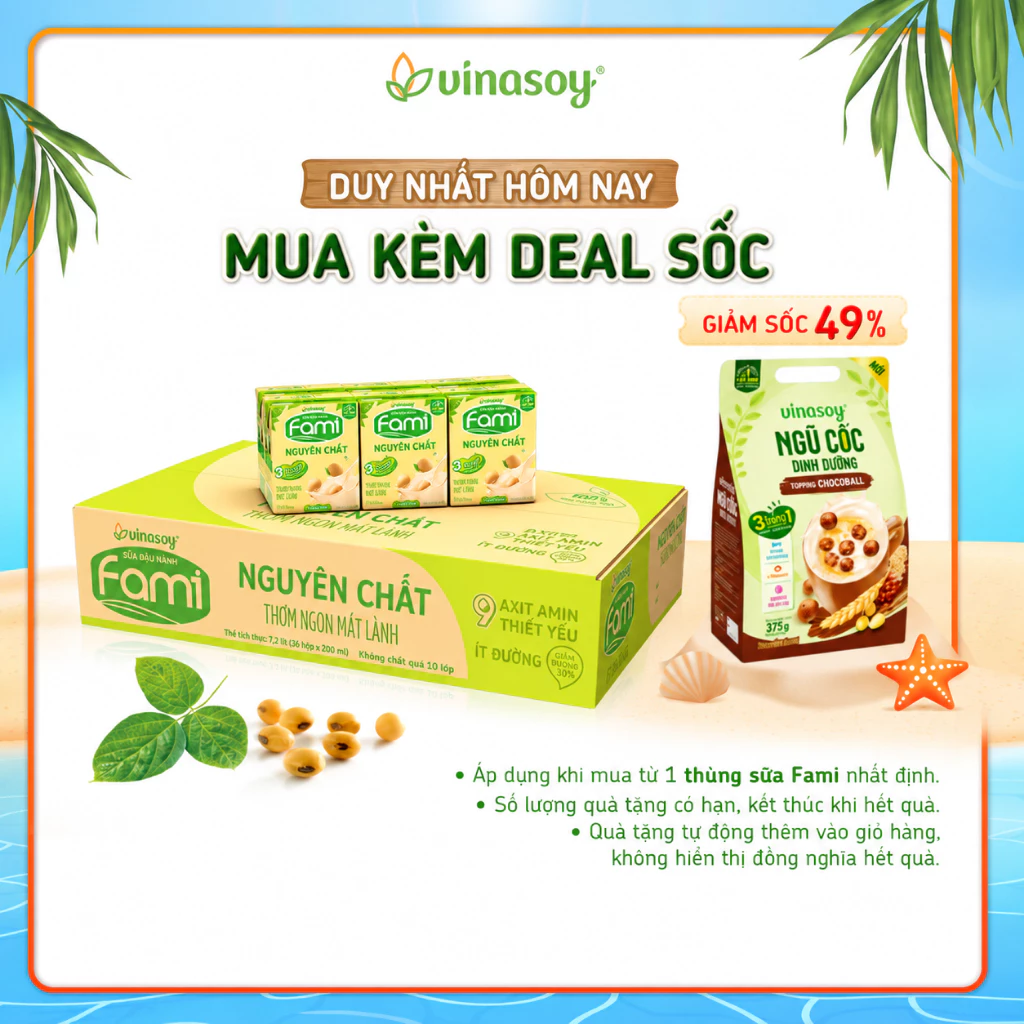 Thùng sữa đậu nành Fami Nguyên chất ít đường (36 hộp x 200ml)
