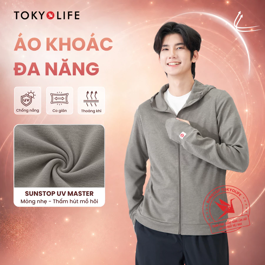 Áo khoác đa năng NAM TOKYOLIFE SunStop Master mũ liền chống tia UV vải mềm co dãn 40000464