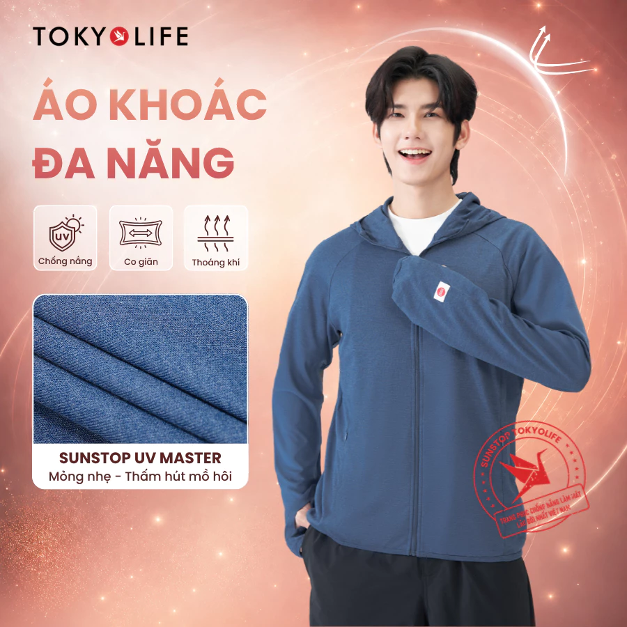 Áo khoác đa năng nam TOKYOLIFE SunStop Master chống tia UV co dãn mềm mại thoáng mát 40000540
