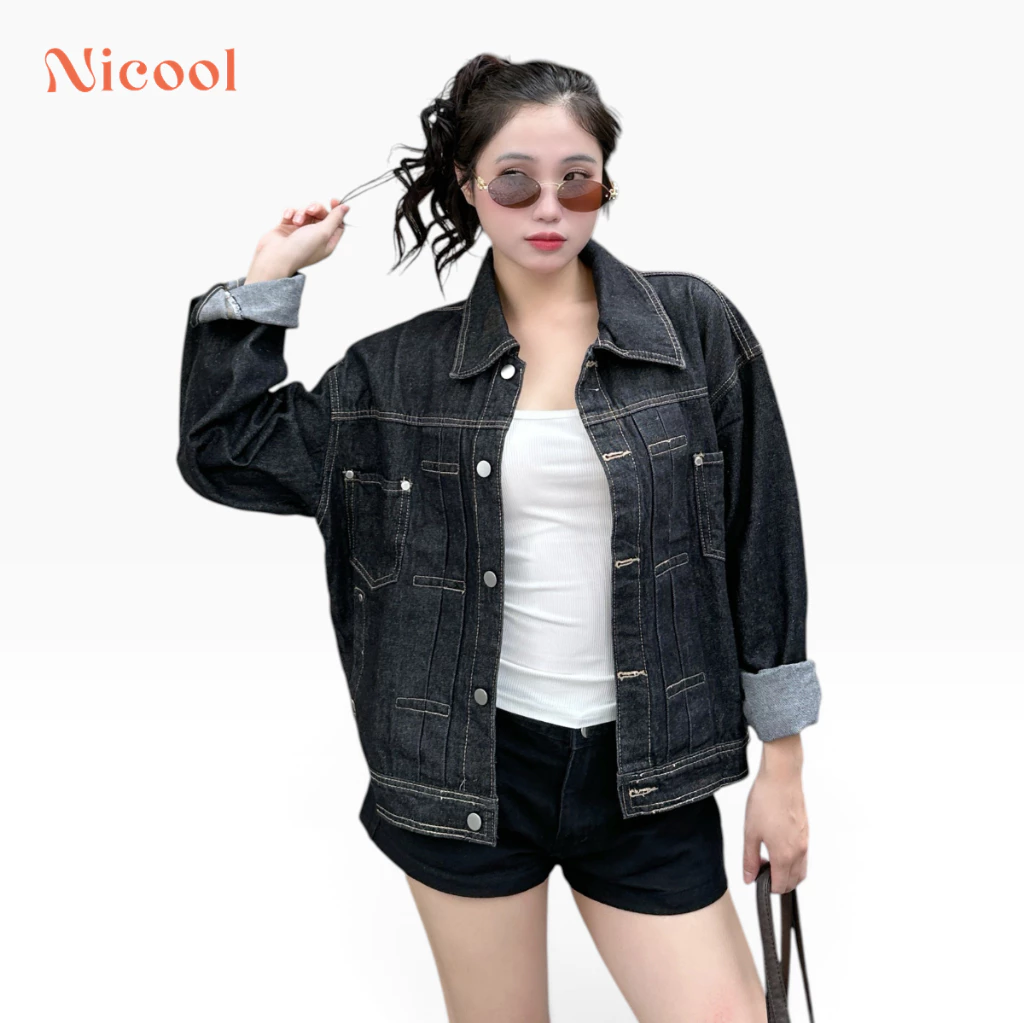 Áo Khoác Jean Unisex NICOOL Nam Nữ - Áo Denim Phối Chỉ Nổi Form Rộng Cá Tính Streetwear N41-K2