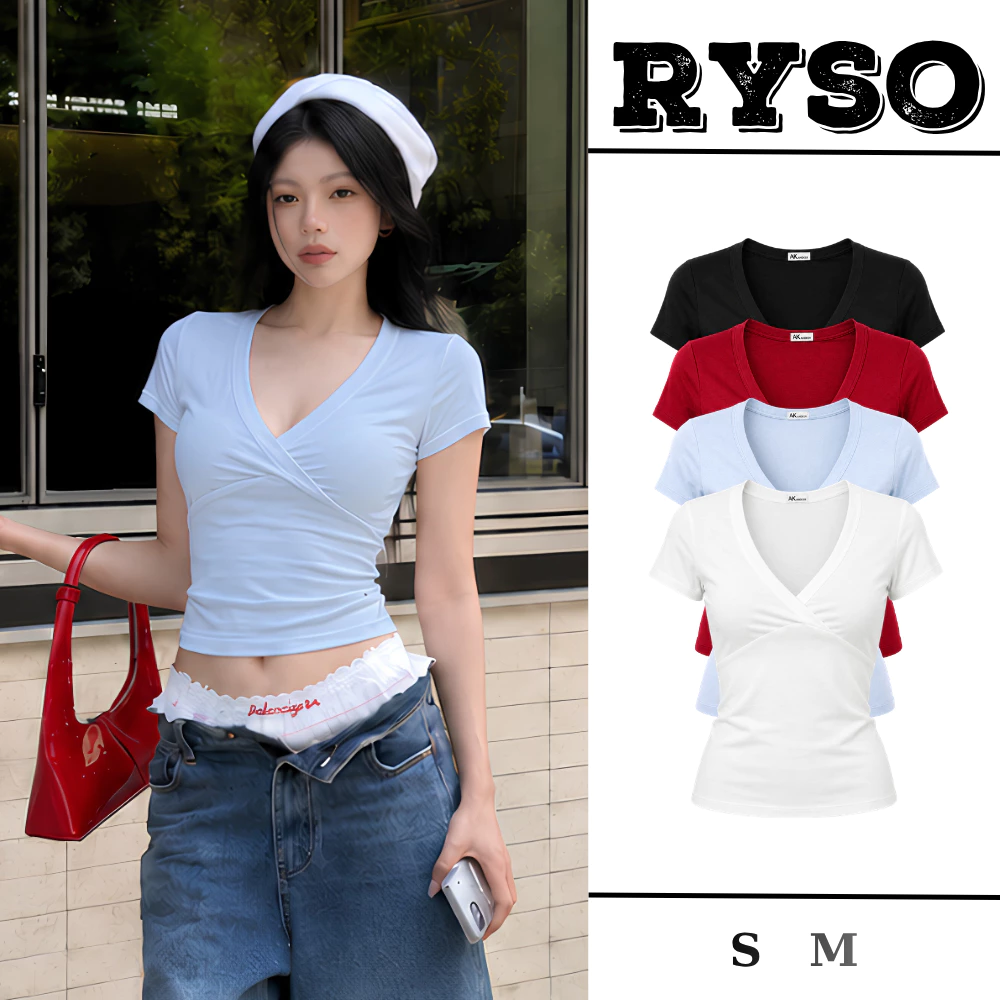 Áo Thun Nữ Cổ V Chéo Ngực Tay Ngắn Ôm Body Chất Thun Borip Co Giãn Thoáng Mát TN11 RYSO STORE