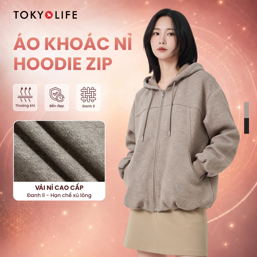 Áo Khoác Hoodie Nữ Mũ Liền Vải Xốp Có Dây Rút Kiểu Dáng Trẻ Trung Năng Động 40004993