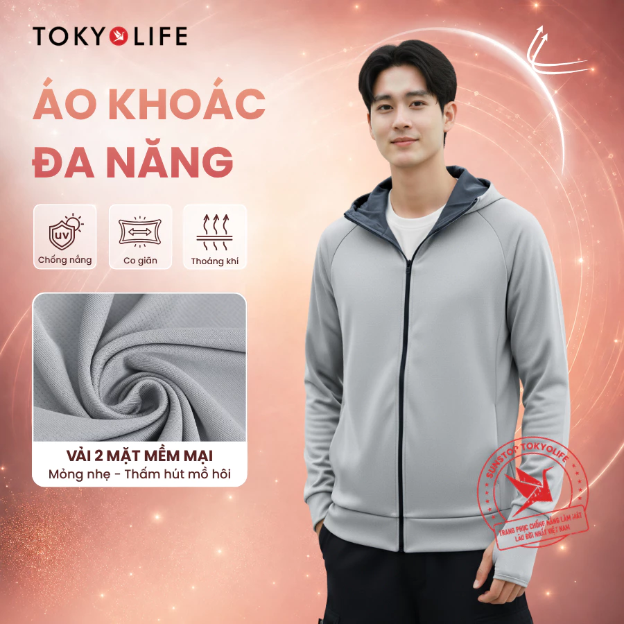 Áo khoác đa năng Unisex 2 lớp chống nắng TOKYOLIFE có mũ trùm kín mặt chống tia UV 40005564