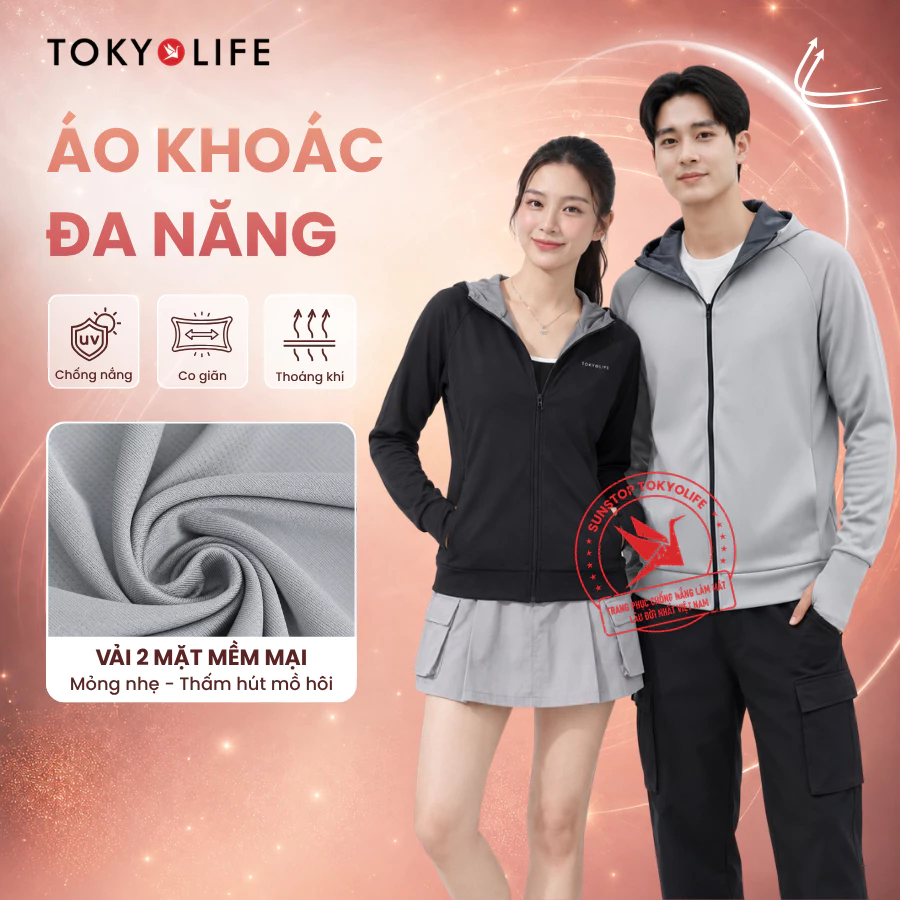 Áo khoác đa năng Unisex 2 lớp TOKYOLIFE chống nắng có mũ trùm kín mặt chống tia UV vải thoáng khí 40005564