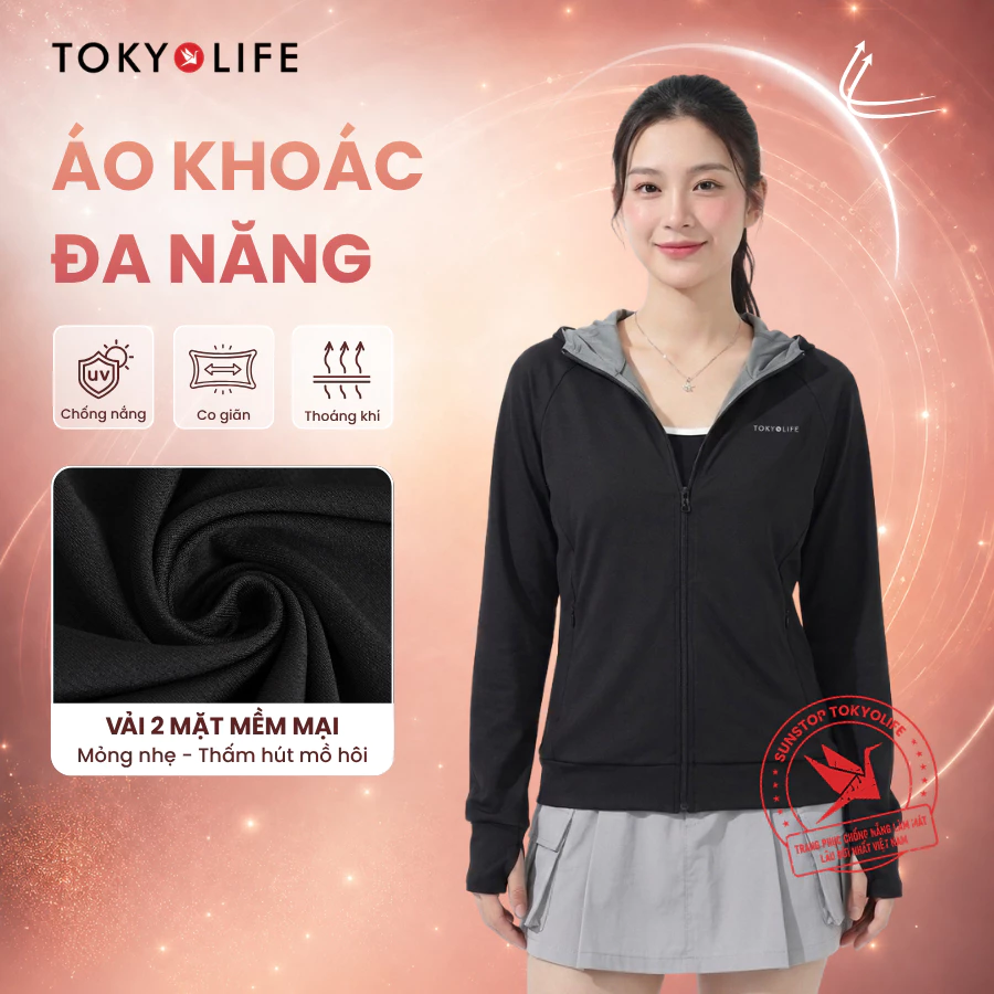 Áo khoác đa năng Unisex 2 lớp TOKYOLIFE có mũ trùm kín mặt chống tia UV vải thoáng khí 40005564