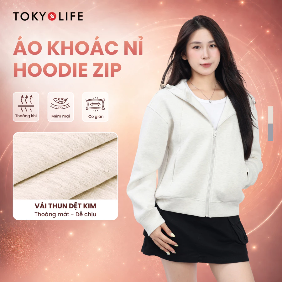 [THU ĐÔNG 2026] Áo Khoác Nỉ Hoodie Zip Form Boxy Regular TOKYOLIFE Khóa Cao Cổ Vải Dày Dặn Mềm Mại Thoáng Mát 40005969