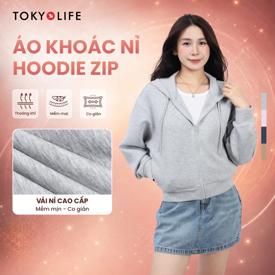 Áo Khoác Nỉ Hoodie Zip Nữ Form Boxy Fit Vải Cotton Mềm Mại Thoáng Mát 40005970 TOKYOLIFE