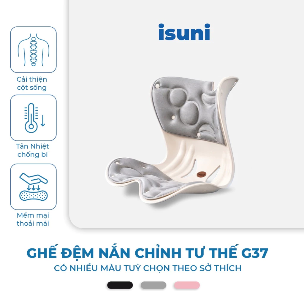 [BẢN G37] Đệm Ghế ISUNI Chỉnh Tư Thế Cột Sống - Memory Foam Cao Cấp, Bảo Vệ Thắt Lưng, Đa Màu