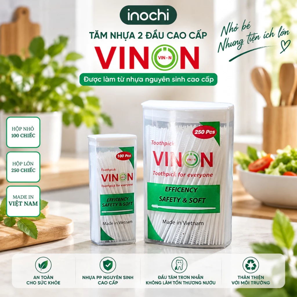 Tăm nhựa nha khoa VINON - Tăm nhựa xương cá VINON hộp 100/250 cái - Tăm xỉa răng hàng VIỆT NAM